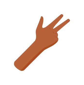Black hand with raised three fingers. Bare hand showing number three with upward gesture and fingers extended. Flat style signal for counting, isolated design. vector