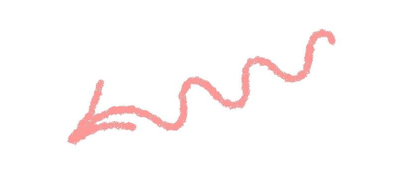 mano dibujado pastel rosado ondulado flecha con un lápiz de color carrera y bosquejo textura. abajo puntero elemento con áspero línea, creativo flecha para resumen arte, decoración, tarjeta o etiqueta diseño. vector