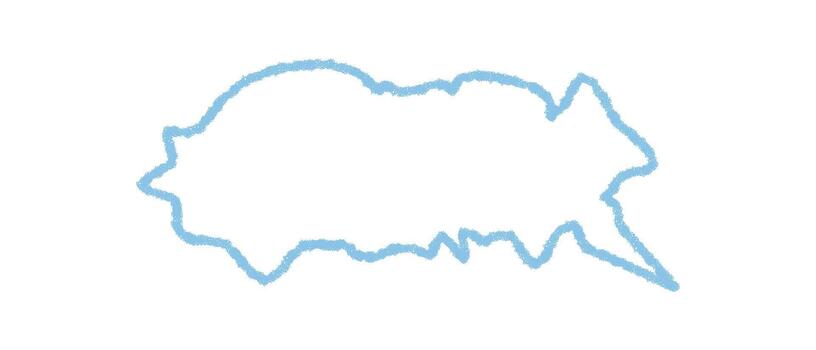 Blue squiggle speech balloon with crayon outline and round cloud shape. Chat textbox for talk or message, graphic quote element with a playful and soft child look for creative communication design vector