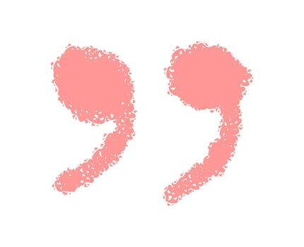 Hand drawn pink crayon quotation mark icon shows sketch font with artistic lettering and punctuation element. Quote mark with rough crayon texture and playful pink tone for creative text accent. vector