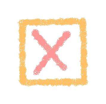Chalk pastel cross in check box icon forms a unique square element. Bold sign and symbol show checkbox style with rough outline. Pastel chalk cross conveys a simple, modern concept. vector