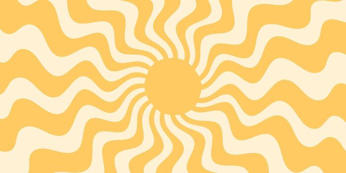 Groovy retro pattern with yellow and orange sun burst ray circles in a horizontal background. sun and sunshine motifs with y2k burst style create a bright, playful stylish summer mood. vector