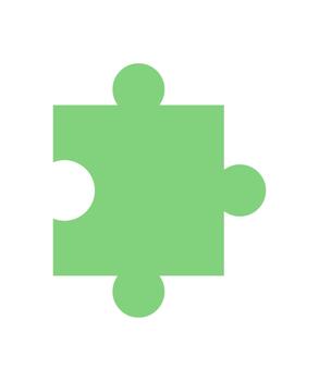 Flat green jigsaw puzzle piece silhouette. Minimalist design of puzzle element for boardgame and table game hobby. Toy and leisure activity concept with graphic template style. vector