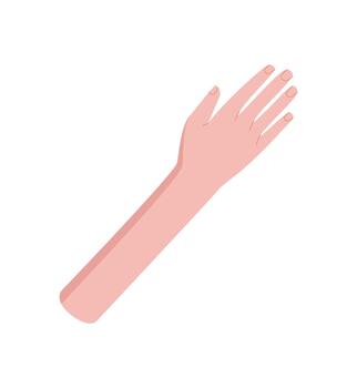 Open hand design in flat abstract style. Raised human arm gesture with fingers symbolizing communication and unity. Minimalist concept of human symbol for creative projects and modern designs. vector