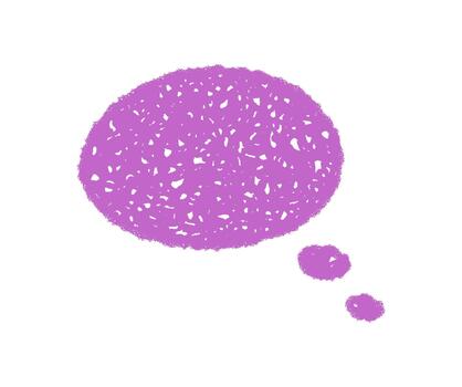 Organic chalk round speech bubble icon with hand drawn purple scribble style. Balloon for talk or thought, textured bubble and icon for creative conversation concepts. vector