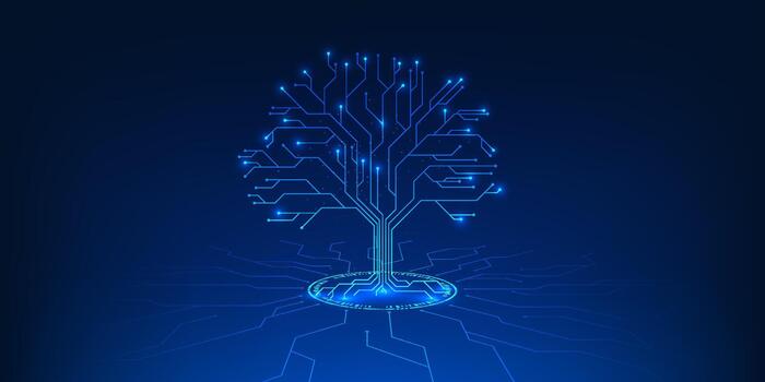 árbol conjunto con tecnológico elementos, representando el ambiente y sostenible innovación, esg concepto, verde tecnología y corporativo innovación para el mundo vector