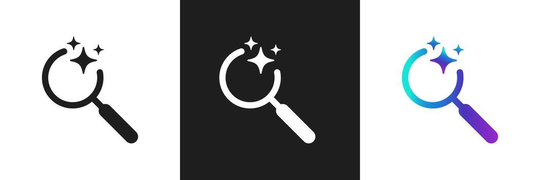 AI search icon. Magnifying glass with stars. Searching or analysis by Machine learning. Artificial intelligence technology. Magnifying glass with Ai stars or sparkles vector