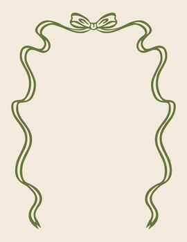 Wavy frame with a ribbon bow. Green vintage frame, isolated. Border for menus, invitations, and cards. vector