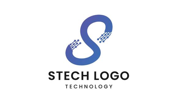 Modern S-shaped Technology Logo with Data Connection Elements. Futuristic S monogram tech logo with data connections and gradient for digital branding vector