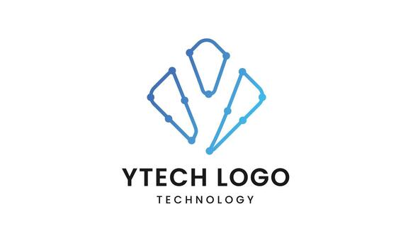 moderno en forma de y tecnología logo con red conexiones futurista y monograma tecnología logo con red conectividad y digital marca vector