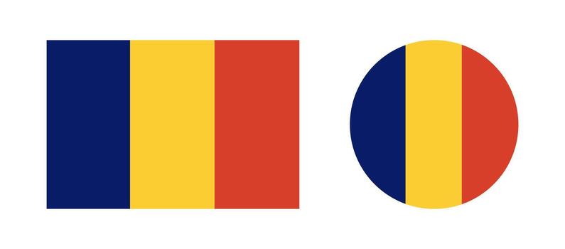 Chad round, rectangular country flag icon. Circular Chad National flag. Republic of Chad flag badge, button, banner, backdrop in circle, rectangle shapes. vector