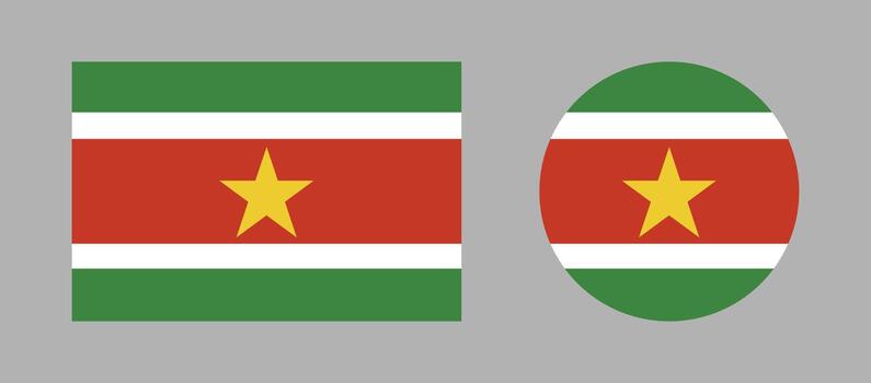 National flag of Suriname rectangular, round icons. Suriname flag circle, rectangle flat button set. Flag background, sticker, banner, badge. vector