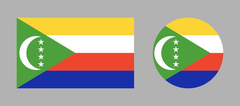 nacional comoras bandera redondo, rectangular botones colocar. bandera de comoras íconos en círculo, rectángulo formas vector