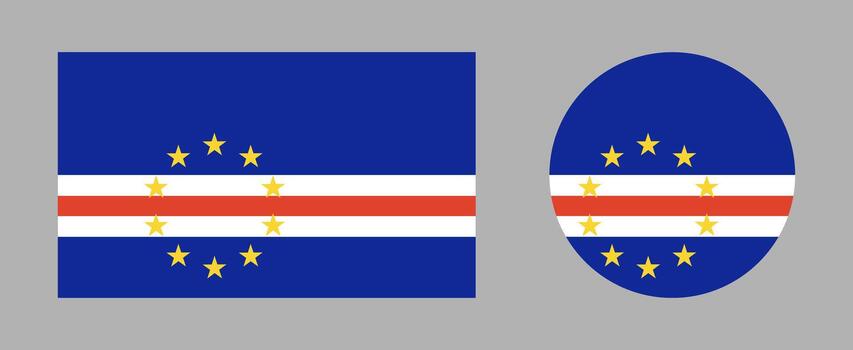 Cape Verde flag rectangular, round icons. National sign template. Circular, rectangle symbols. Flag button, banner, badge. Standard color. vector