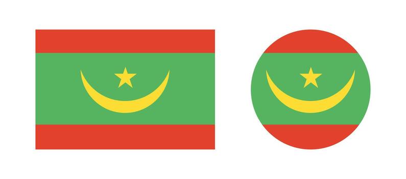 Mauritania round, rectangular Flag icons set. Mauritanian circular button, banner, badge. Circle, rectangle Mauritania flag emblem. Design element Flag of Mauritania in rounded shape. Flag background. vector