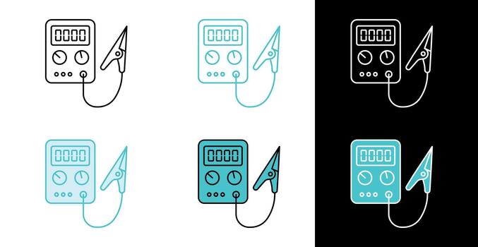 Digital multimeter tool icon for electronics measurement and repair in line and fill style vector
