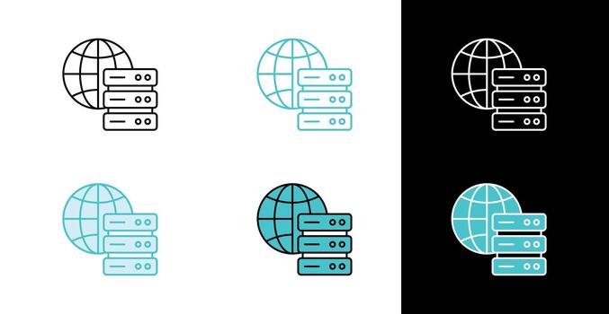 Globe with server stack icon for global network and data hosting in line and fill style vector