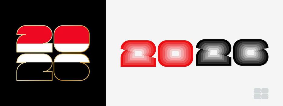 Year 2026 with flag of Yemen and in color palate of Yemen flag. Happy New Year 2026 in two different style. vector