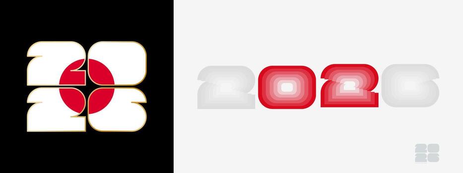 Year 2026 with flag of Japan and in color palate of Japan flag. Happy New Year 2026 in two different style. vector