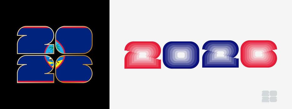 Year 2026 with flag of Guam and in color palate of Guam flag. Happy New Year 2026 in two different style. vector