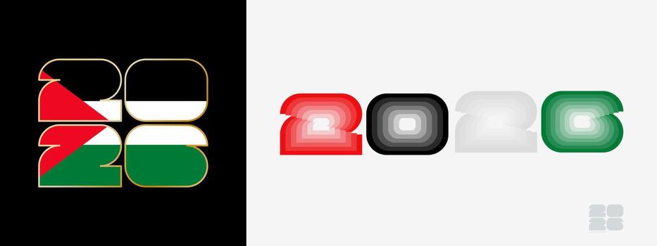 año 2026 con bandera de Palestina y en color paladar de Palestina bandera. contento nuevo año 2026 en dos diferente estilo. vector