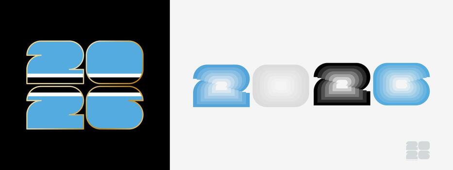 Year 2026 with flag of Botswana and in color palate of Botswana flag. Happy New Year 2026 in two different style. vector