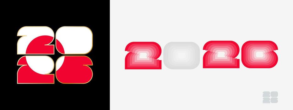 Year 2026 with flag of Greenland and in color palate of Greenland flag. Happy New Year 2026 in two different style. vector