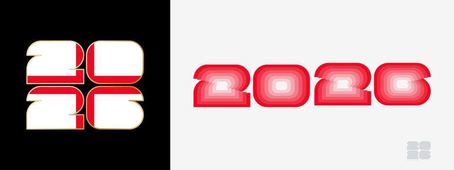 Year 2026 with flag of England and in color palate of England flag. Happy New Year 2026 in two different style. vector