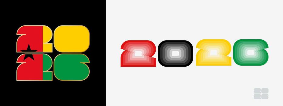 Year 2026 with flag of Guinea-Bissau and in color palate of Guinea-Bissau flag. Happy New Year 2026 in two different style. vector