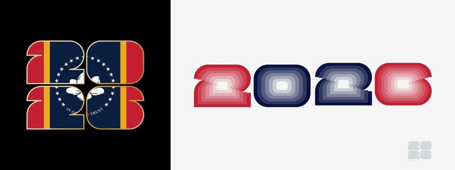 año 2026 con bandera de Misisipí y en color paladar de Misisipí bandera. contento nuevo año 2026 en dos diferente estilo. vector
