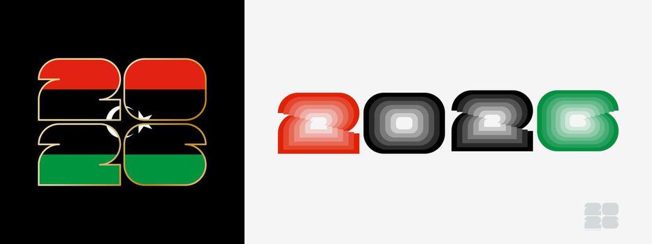 Year 2026 with flag of Libya and in color palate of Libya flag. Happy New Year 2026 in two different style. vector