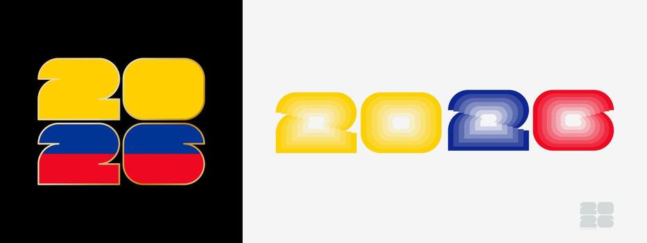 Year 2026 with flag of Colombia and in color palate of Colombia flag. Happy New Year 2026 in two different style. vector