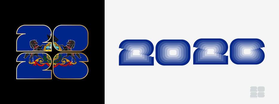 Year 2026 with flag of Pennsylvania and in color palate of Pennsylvania flag. Happy New Year 2026 in two different style. vector
