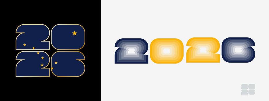 Year 2026 with flag of Alaska and in color palate of Alaska flag. Happy New Year 2026 in two different style. vector