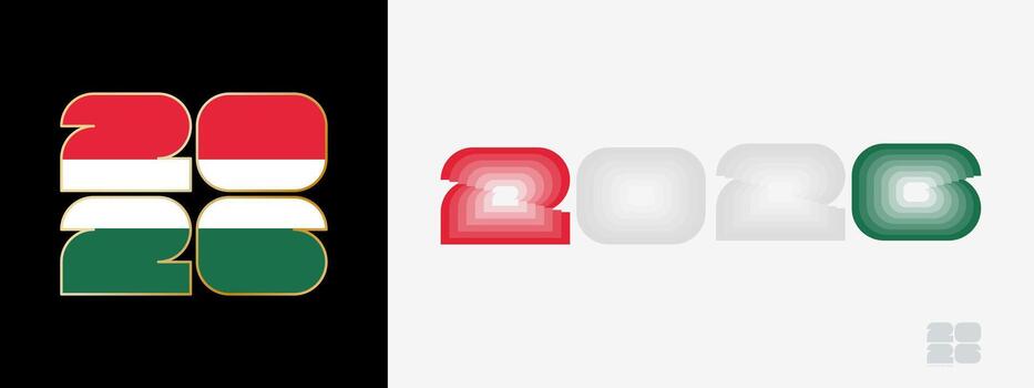 año 2026 con bandera de Hungría y en color paladar de Hungría bandera. contento nuevo año 2026 en dos diferente estilo. vector