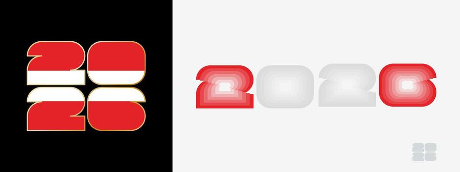 Year 2026 with flag of Austria and in color palate of Austria flag. Happy New Year 2026 in two different style. vector