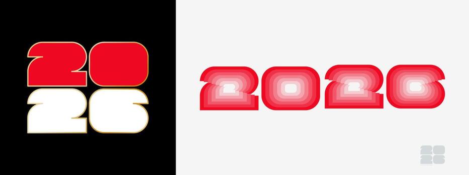 Year 2026 with flag of Monaco and in color palate of Monaco flag. Happy New Year 2026 in two different style. vector