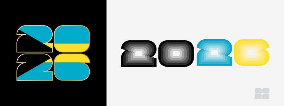 Year 2026 with flag of The Bahamas and in color palate of The Bahamas flag. Happy New Year 2026 in two different style. vector