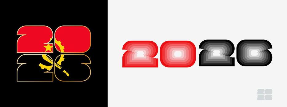 Year 2026 with flag of Angola and in color palate of Angola flag. Happy New Year 2026 in two different style. vector
