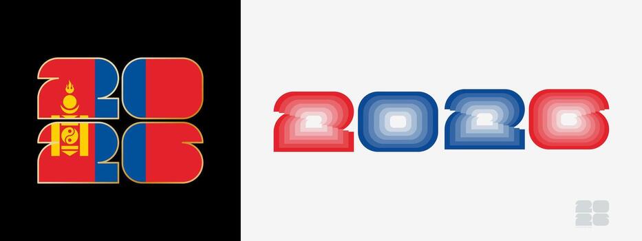 año 2026 con bandera de Mongolia y en color paladar de Mongolia bandera. contento nuevo año 2026 en dos diferente estilo. vector