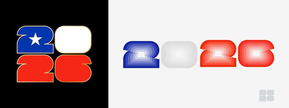 año 2026 con bandera de Chile y en color paladar de Chile bandera. contento nuevo año 2026 en dos diferente estilo. vector