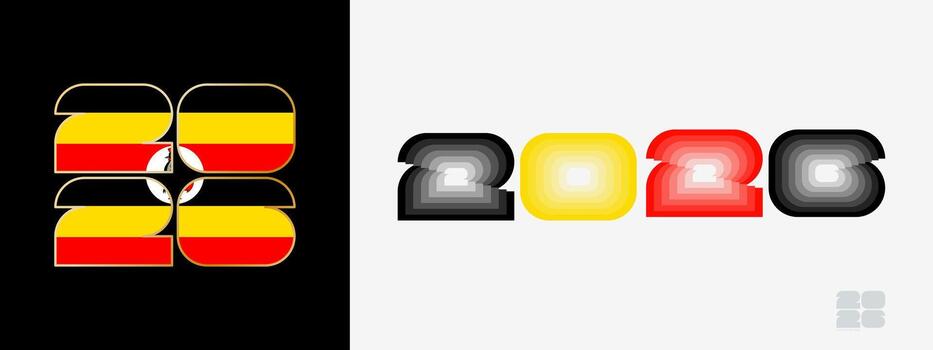 Year 2026 with flag of Uganda and in color palate of Uganda flag. Happy New Year 2026 in two different style. vector