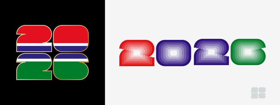 Year 2026 with flag of Gambia and in color palate of Gambia flag. Happy New Year 2026 in two different style. vector