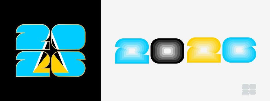 Year 2026 with flag of Saint Lucia and in color palate of Saint Lucia flag. Happy New Year 2026 in two different style. vector