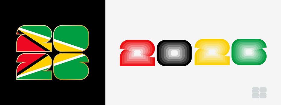 año 2026 con bandera de Guayana y en color paladar de Guayana bandera. contento nuevo año 2026 en dos diferente estilo. vector