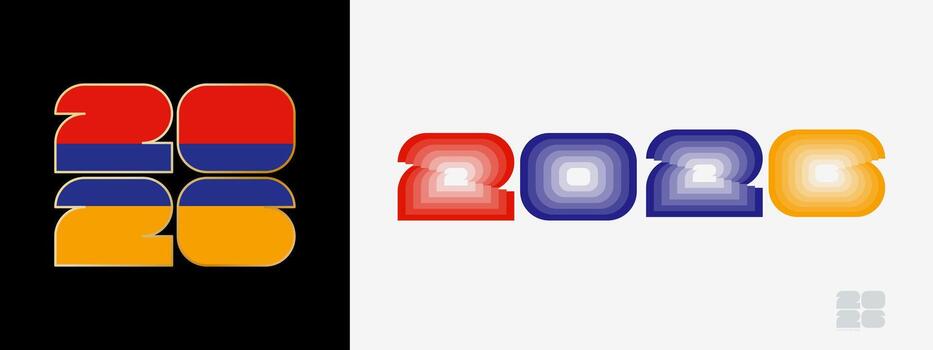 año 2026 con bandera de Armenia y en color paladar de Armenia bandera. contento nuevo año 2026 en dos diferente estilo. vector