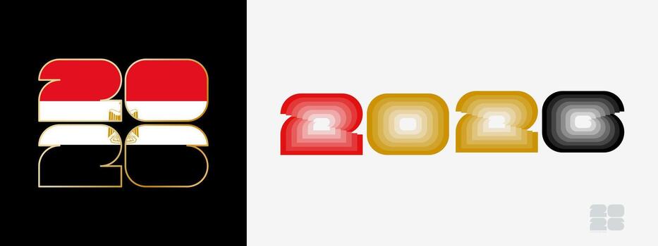 Year 2026 with flag of Egypt and in color palate of Egypt flag. Happy New Year 2026 in two different style. vector
