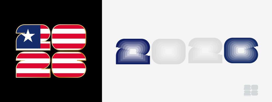Year 2026 with flag of Liberia and in color palate of Liberia flag. Happy New Year 2026 in two different style. vector