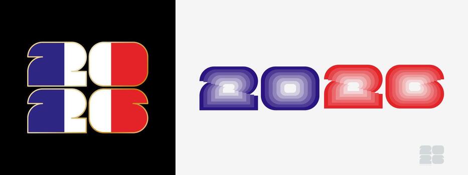 año 2026 con bandera de Francia y en color paladar de Francia bandera. contento nuevo año 2026 en dos diferente estilo. vector