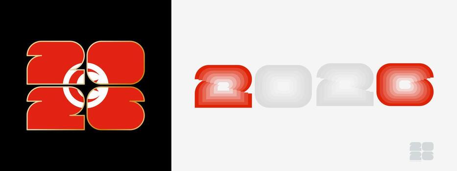 Year 2026 with flag of Tunisia and in color palate of Tunisia flag. Happy New Year 2026 in two different style. vector